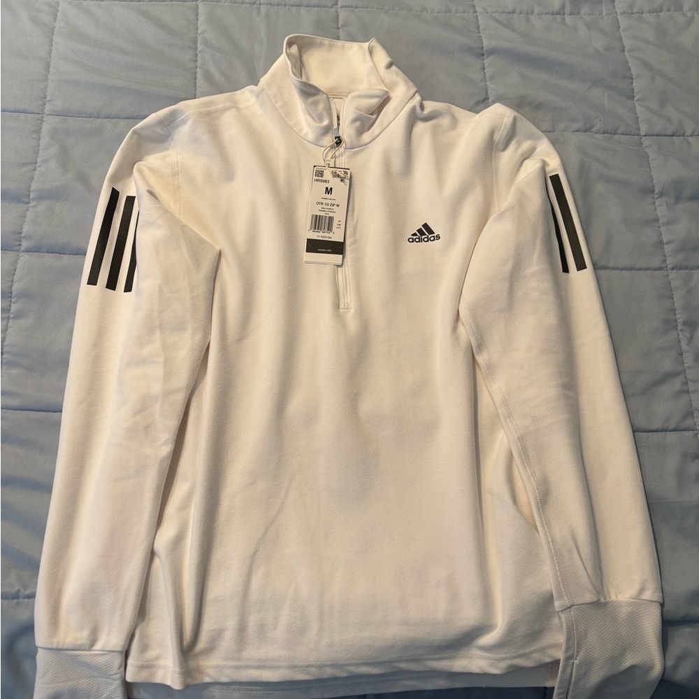 Adidas White Quarter-Zip Top with Black Stripes